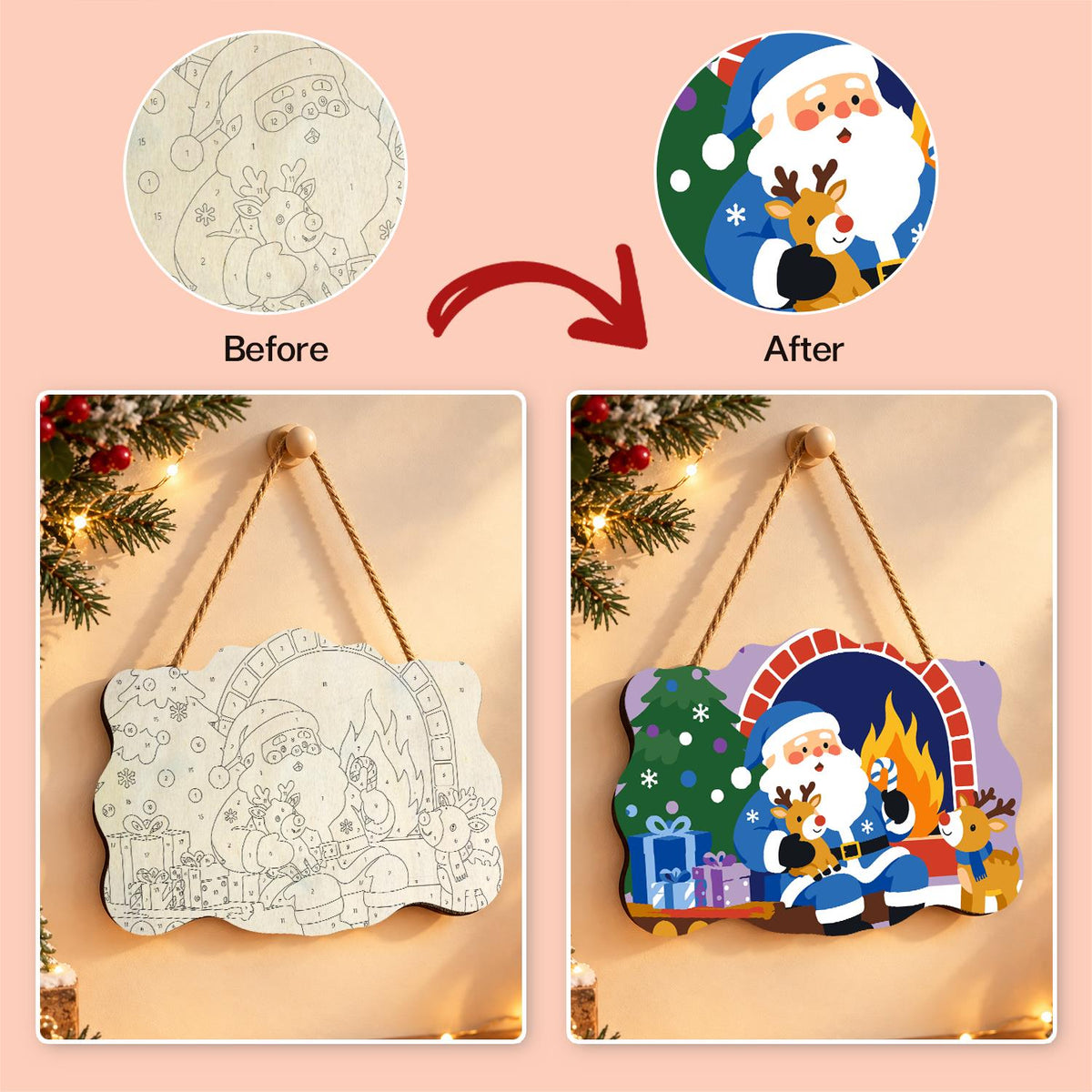 Blue-Suited Santa with Candy Cane paint by numbers hanging sign – image 10