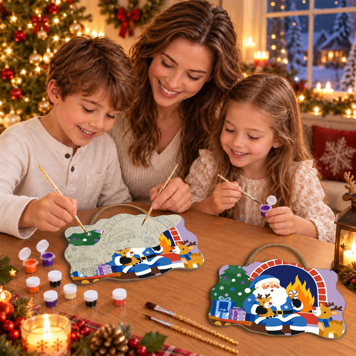 Blue-Suited Santa with Candy Cane paint by numbers hanging sign – image 12