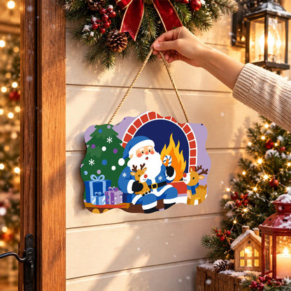 Blue-Suited Santa with Candy Cane paint by numbers hanging sign – image 14