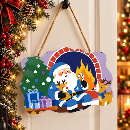 Blue-Suited Santa with Candy Cane paint by numbers hanging sign – image 16