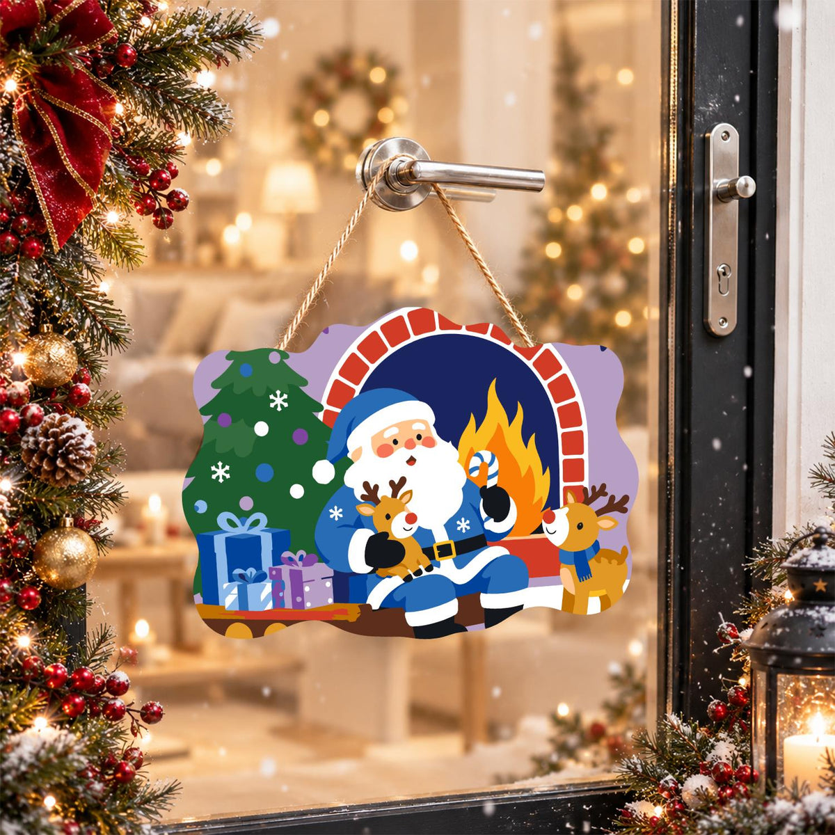 Blue-Suited Santa with Candy Cane paint by numbers hanging sign – image 17