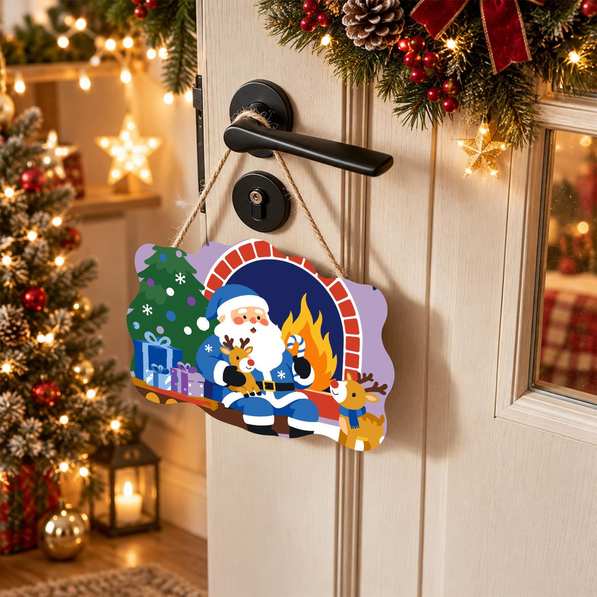 Blue-Suited Santa with Candy Cane paint by numbers hanging sign – image 18