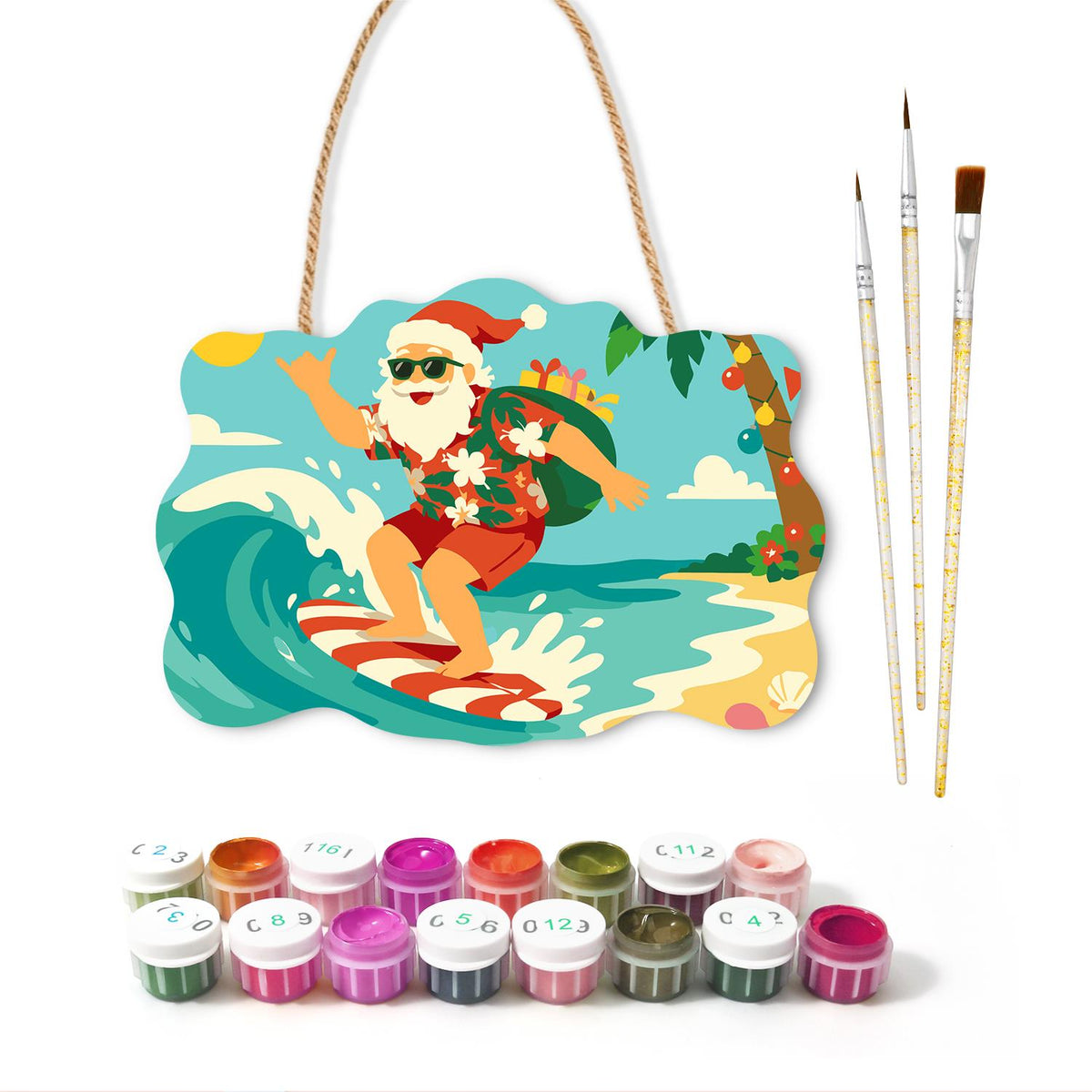 Candy Cane Surfboard Santa paint by numbers hanging sign – image 2