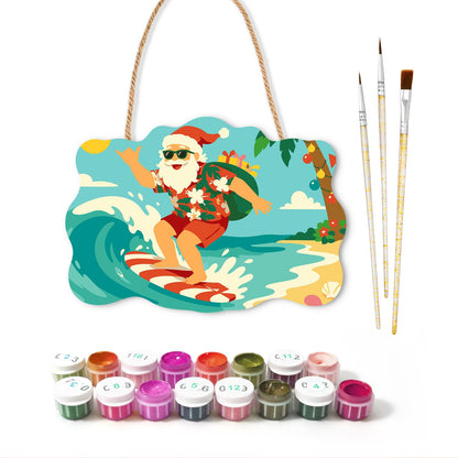 Candy Cane Surfboard Santa paint by numbers hanging sign – image 2
