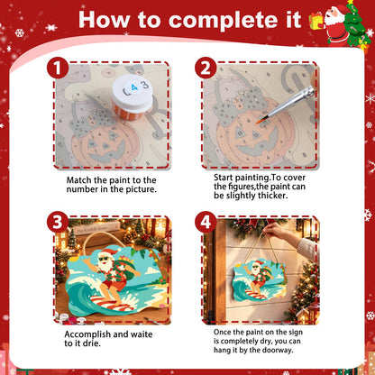 Candy Cane Surfboard Santa paint by numbers hanging sign – image 6