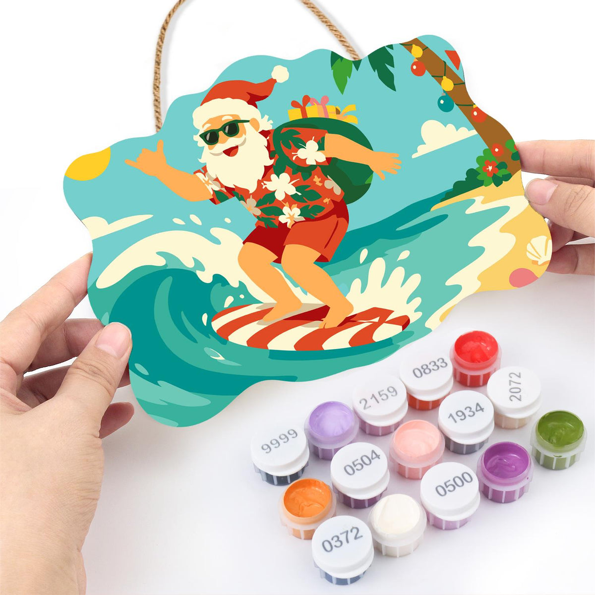 Candy Cane Surfboard Santa paint by numbers hanging sign – image 9