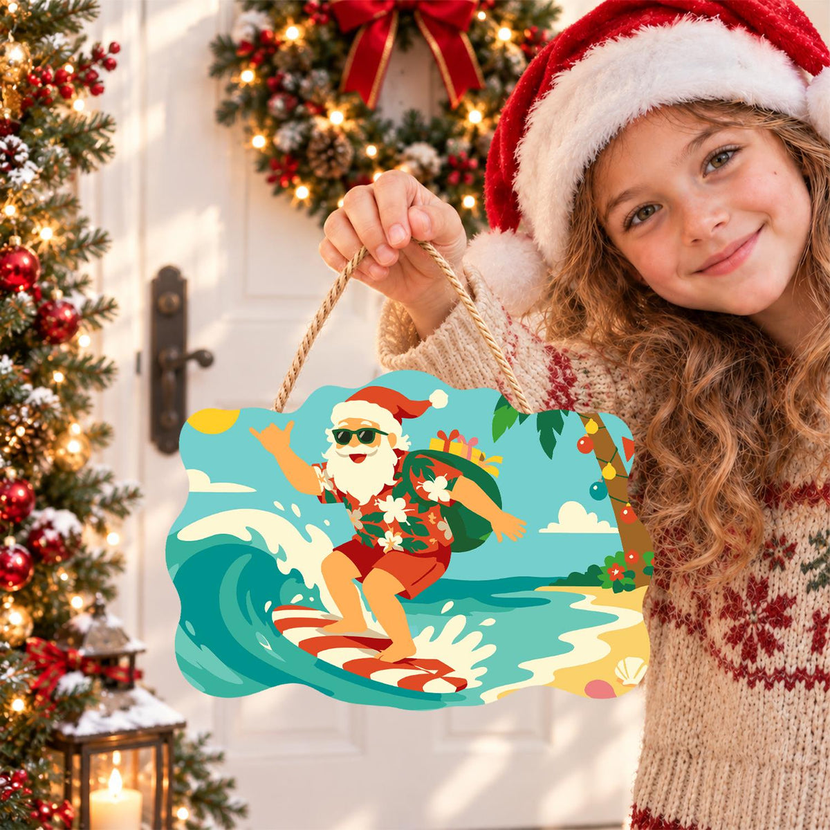 Candy Cane Surfboard Santa paint by numbers hanging sign – image 13