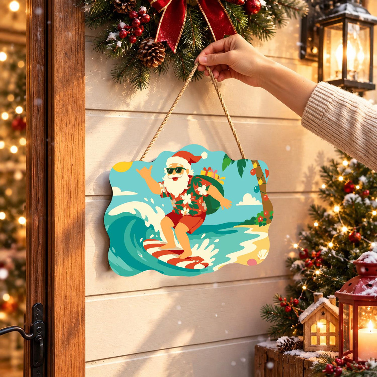 Candy Cane Surfboard Santa paint by numbers hanging sign – image 14