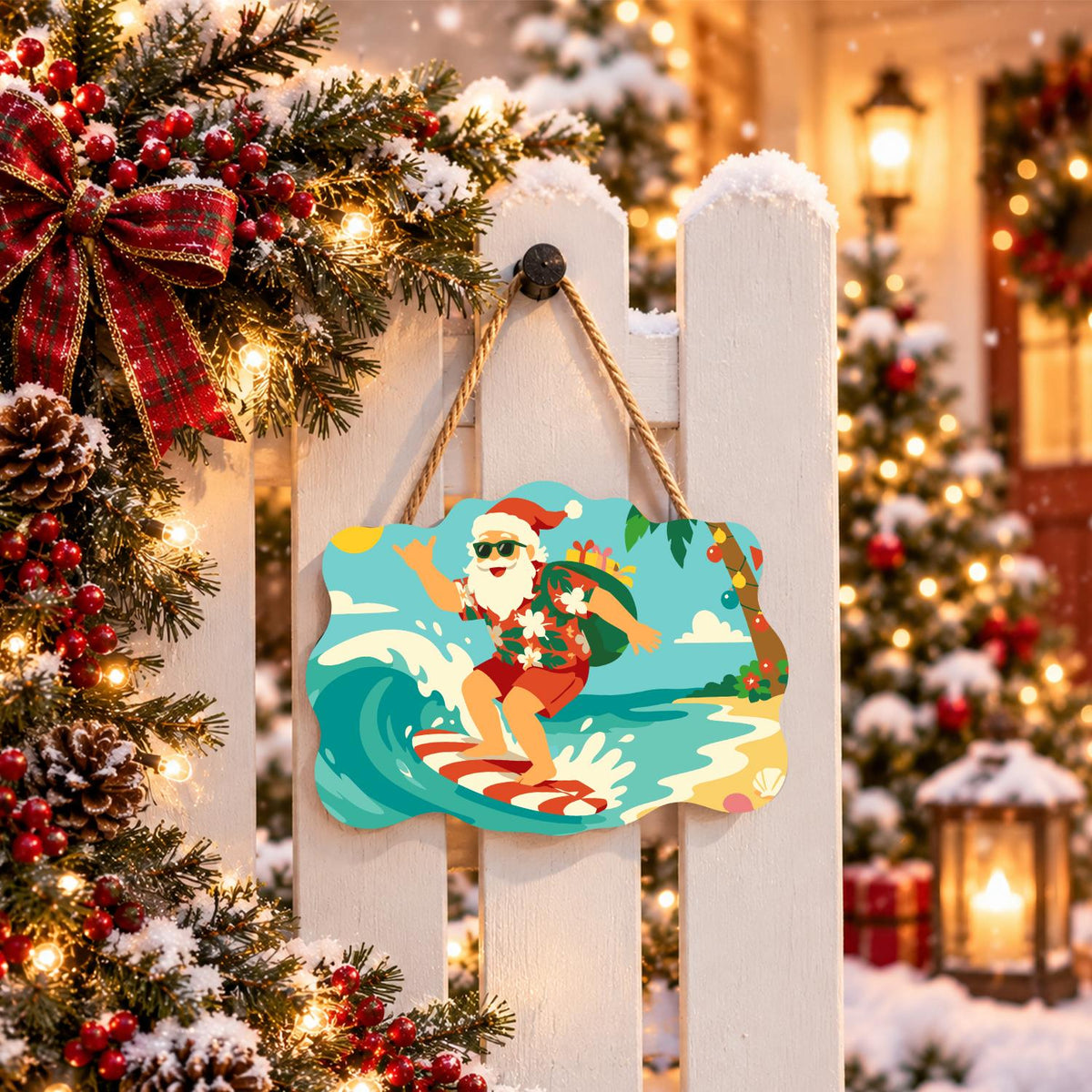 Candy Cane Surfboard Santa paint by numbers hanging sign – image 15