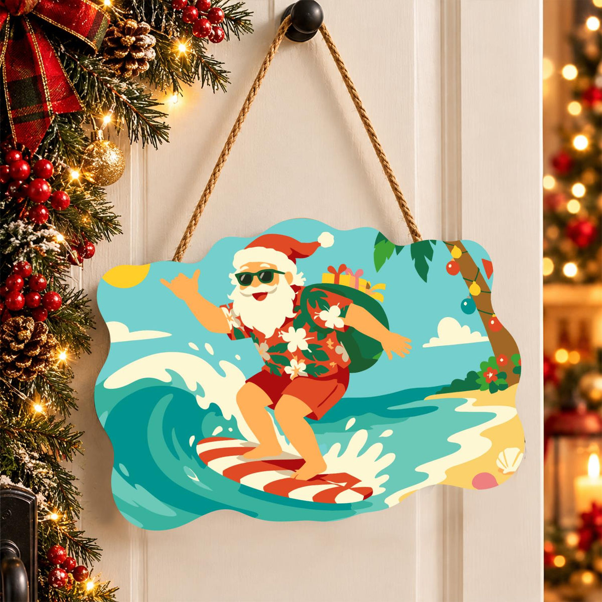 Candy Cane Surfboard Santa paint by numbers hanging sign – image 16