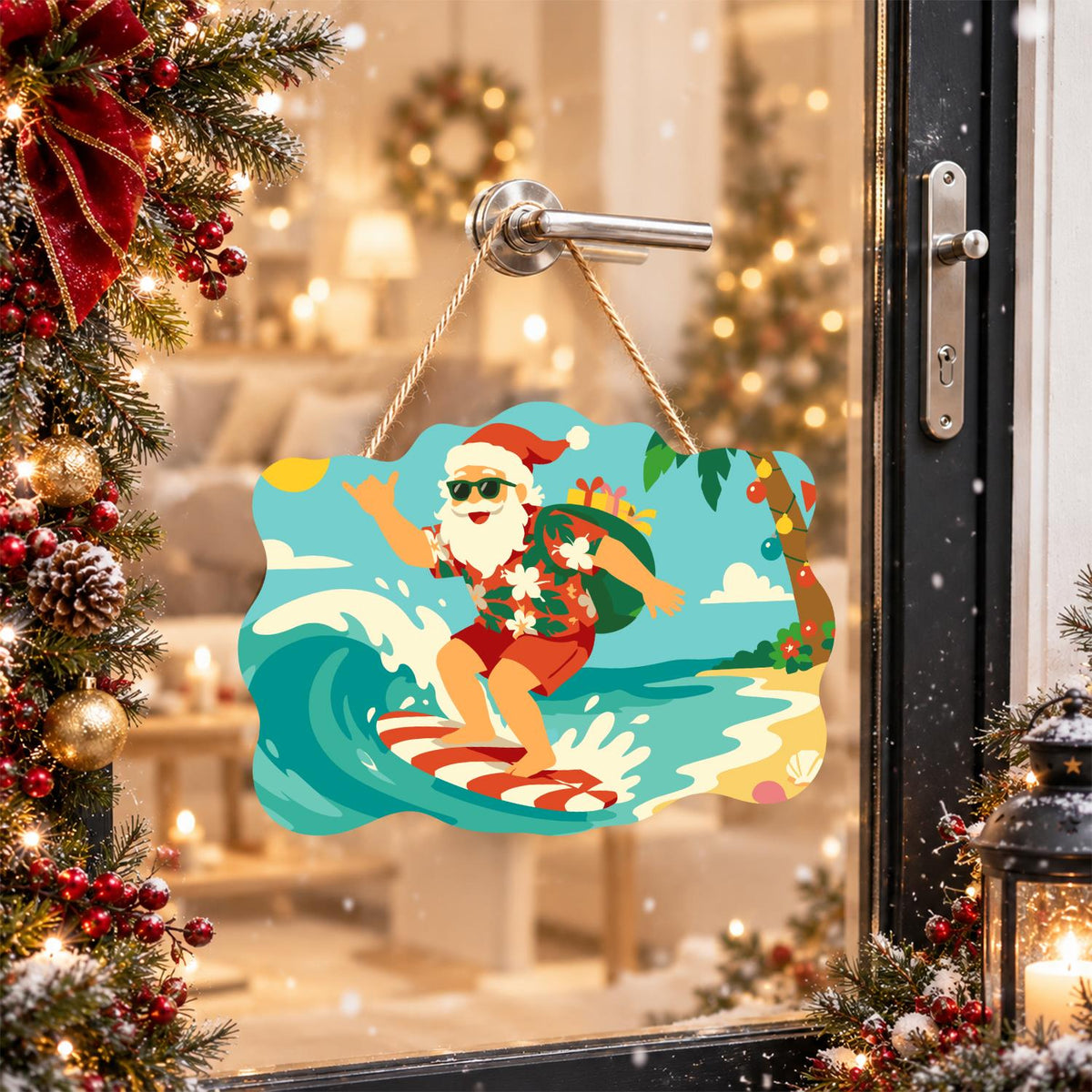 Candy Cane Surfboard Santa paint by numbers hanging sign – image 17