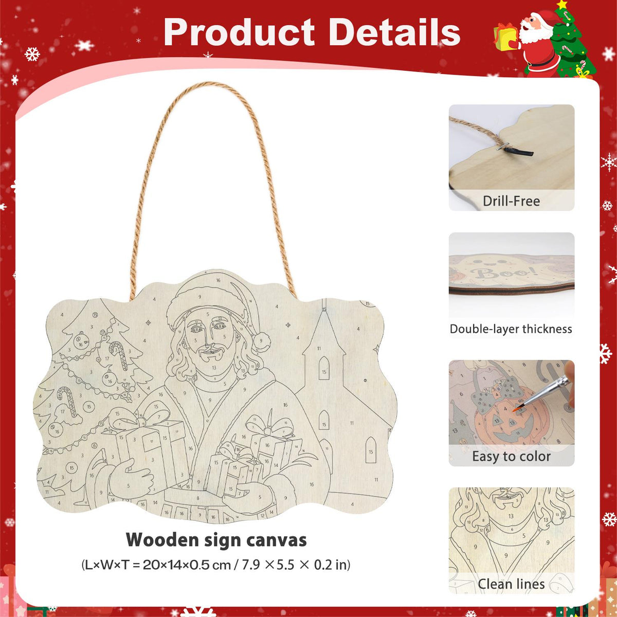 Jesus in Santa Hat Bearing Gifts paint by numbers hanging sign – image 5