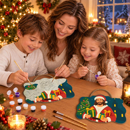 Jesus in Santa Hat Bearing Gifts paint by numbers hanging sign – image 12