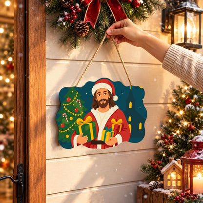 Jesus in Santa Hat Bearing Gifts paint by numbers hanging sign – image 14