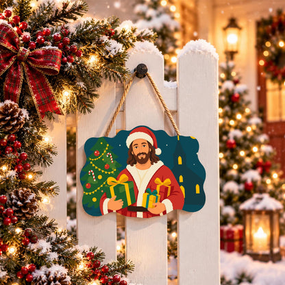 Jesus in Santa Hat Bearing Gifts paint by numbers hanging sign – image 15