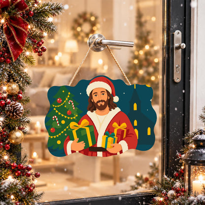Jesus in Santa Hat Bearing Gifts paint by numbers hanging sign – image 17