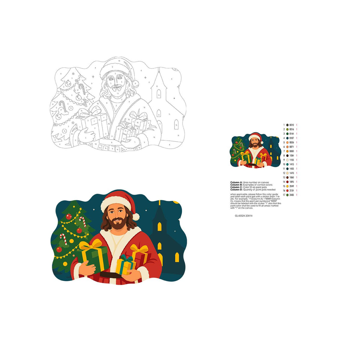Jesus in Santa Hat Bearing Gifts paint by numbers hanging sign – image 19