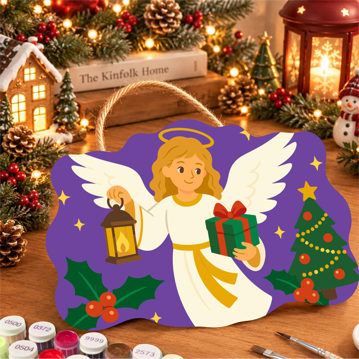 Lantern Angel with Green Gift paint by numbers hanging sign – image 8