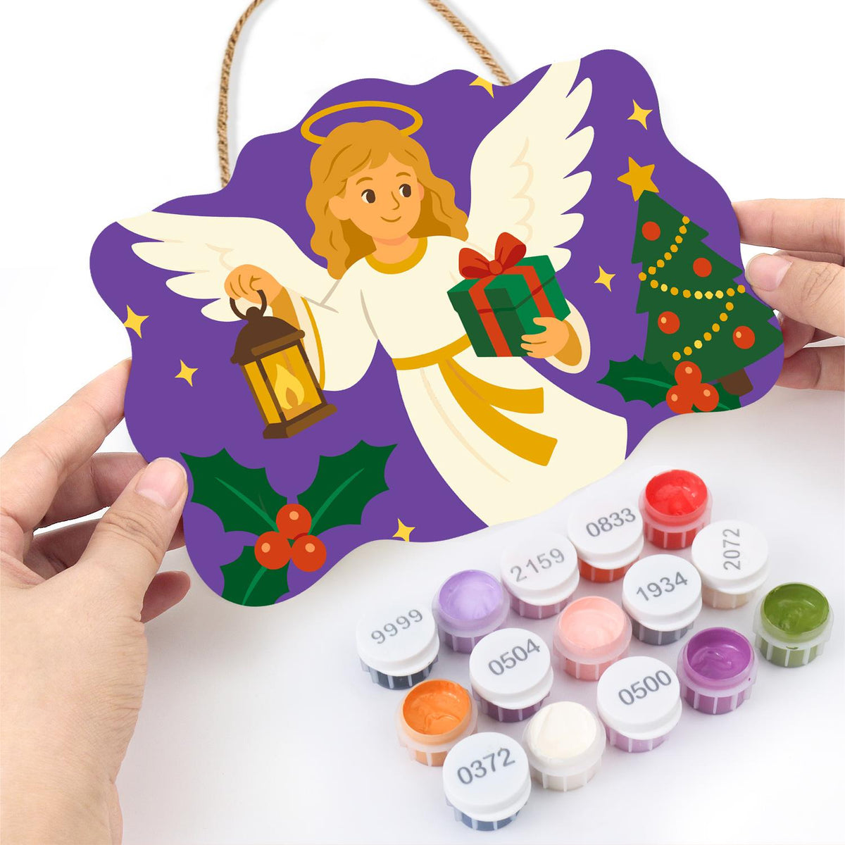Lantern Angel with Green Gift paint by numbers hanging sign – image 9