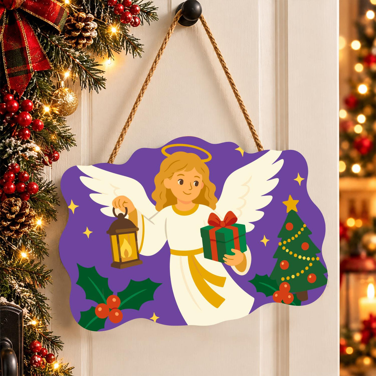 Lantern Angel with Green Gift paint by numbers hanging sign – image 16