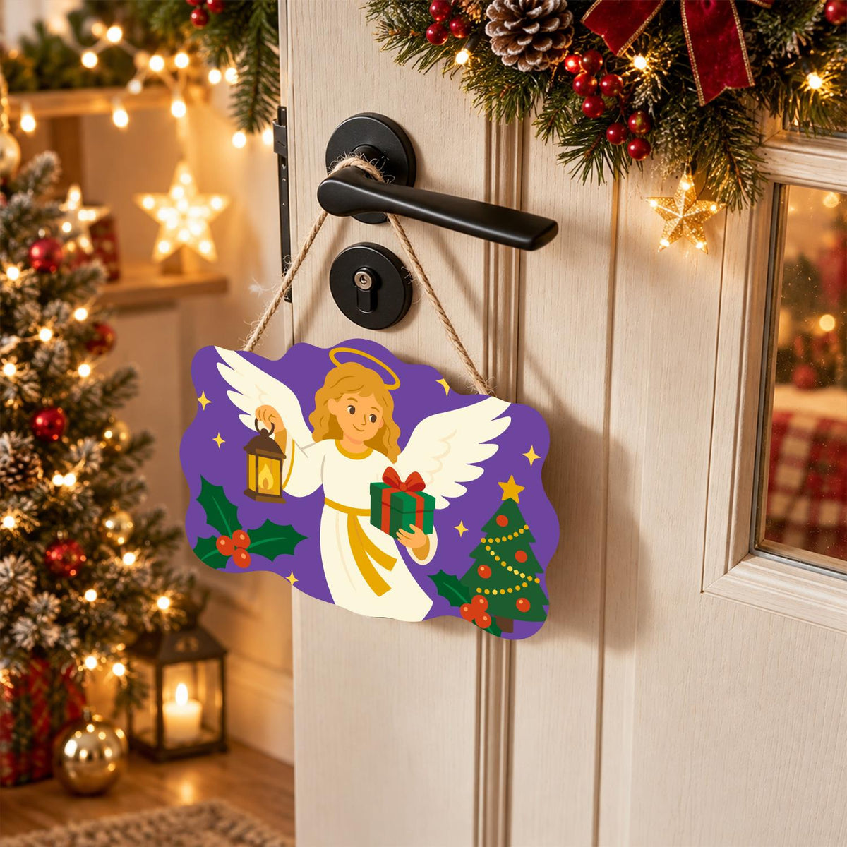 Lantern Angel with Green Gift paint by numbers hanging sign – image 18