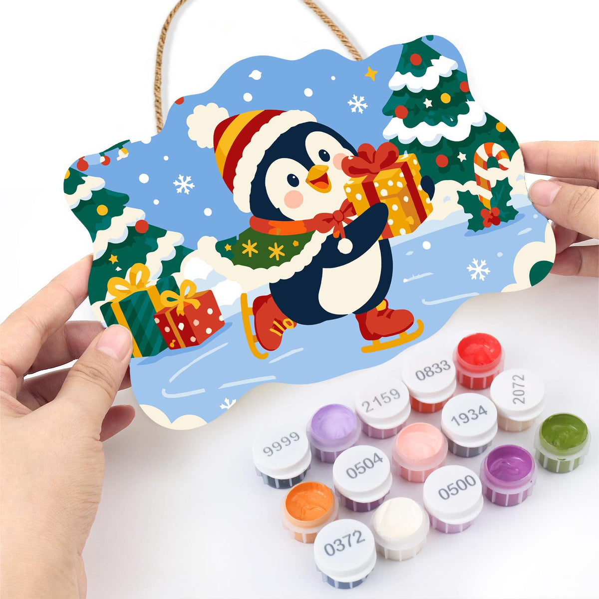 Skating Penguin with a Present paint by numbers hanging sign – image 9