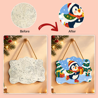 Skating Penguin with a Present paint by numbers hanging sign – image 10