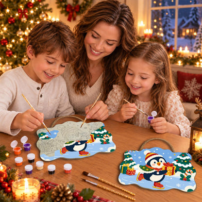 Skating Penguin with a Present paint by numbers hanging sign – image 12