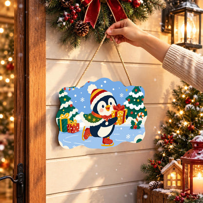 Skating Penguin with a Present paint by numbers hanging sign – image 14