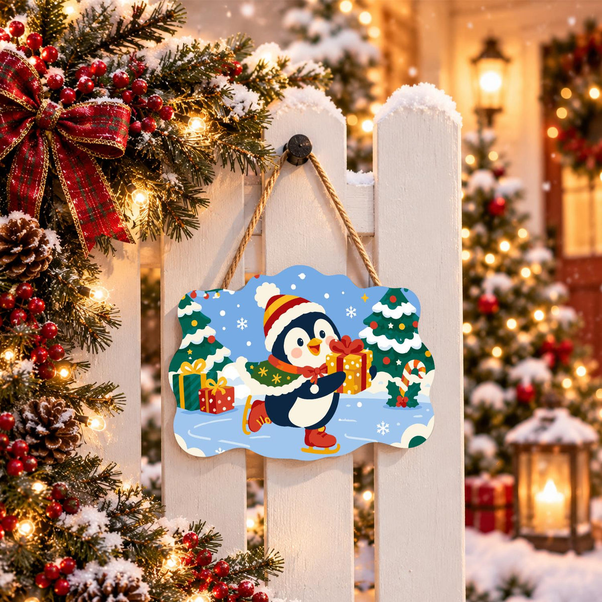 Skating Penguin with a Present paint by numbers hanging sign – image 15
