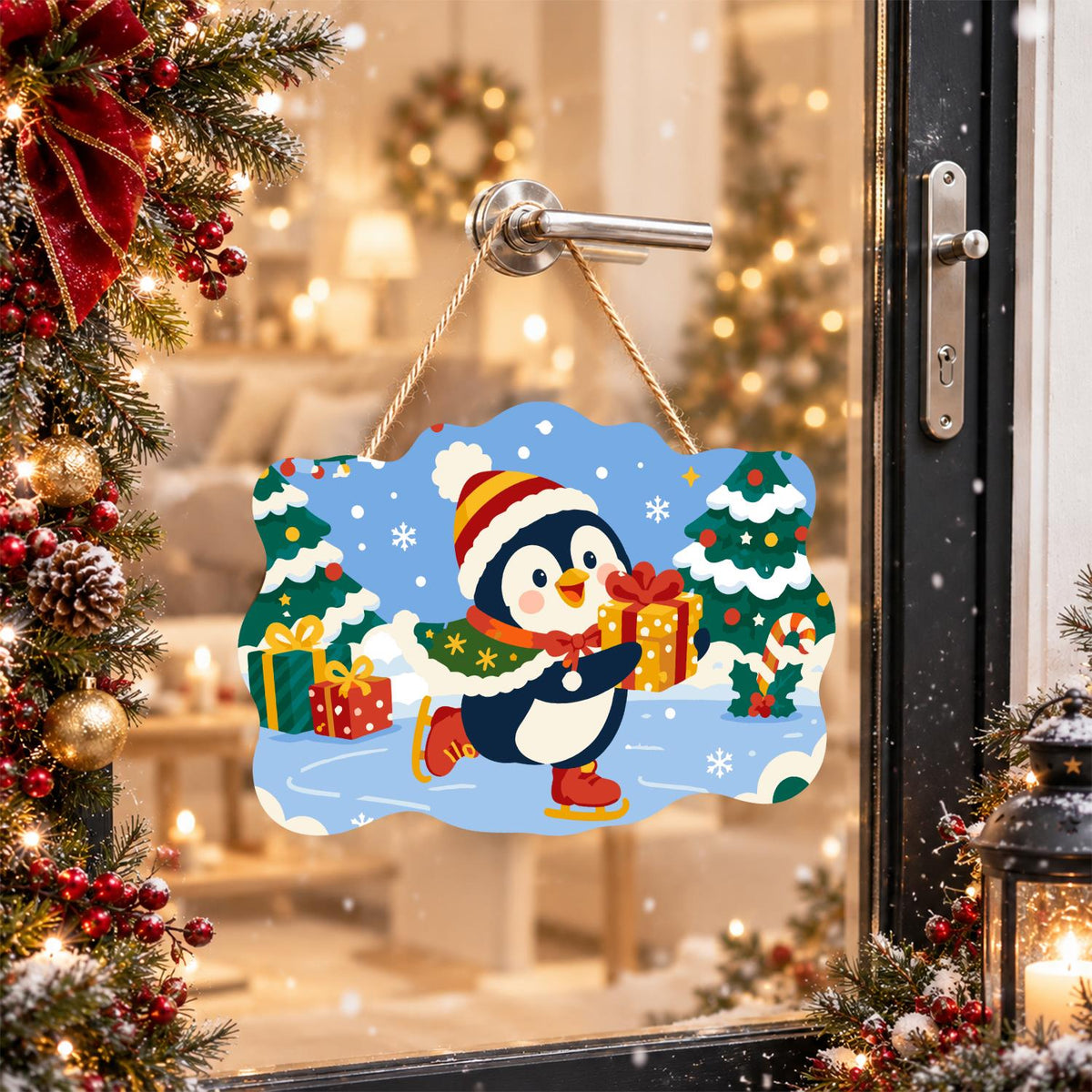 Skating Penguin with a Present paint by numbers hanging sign – image 17