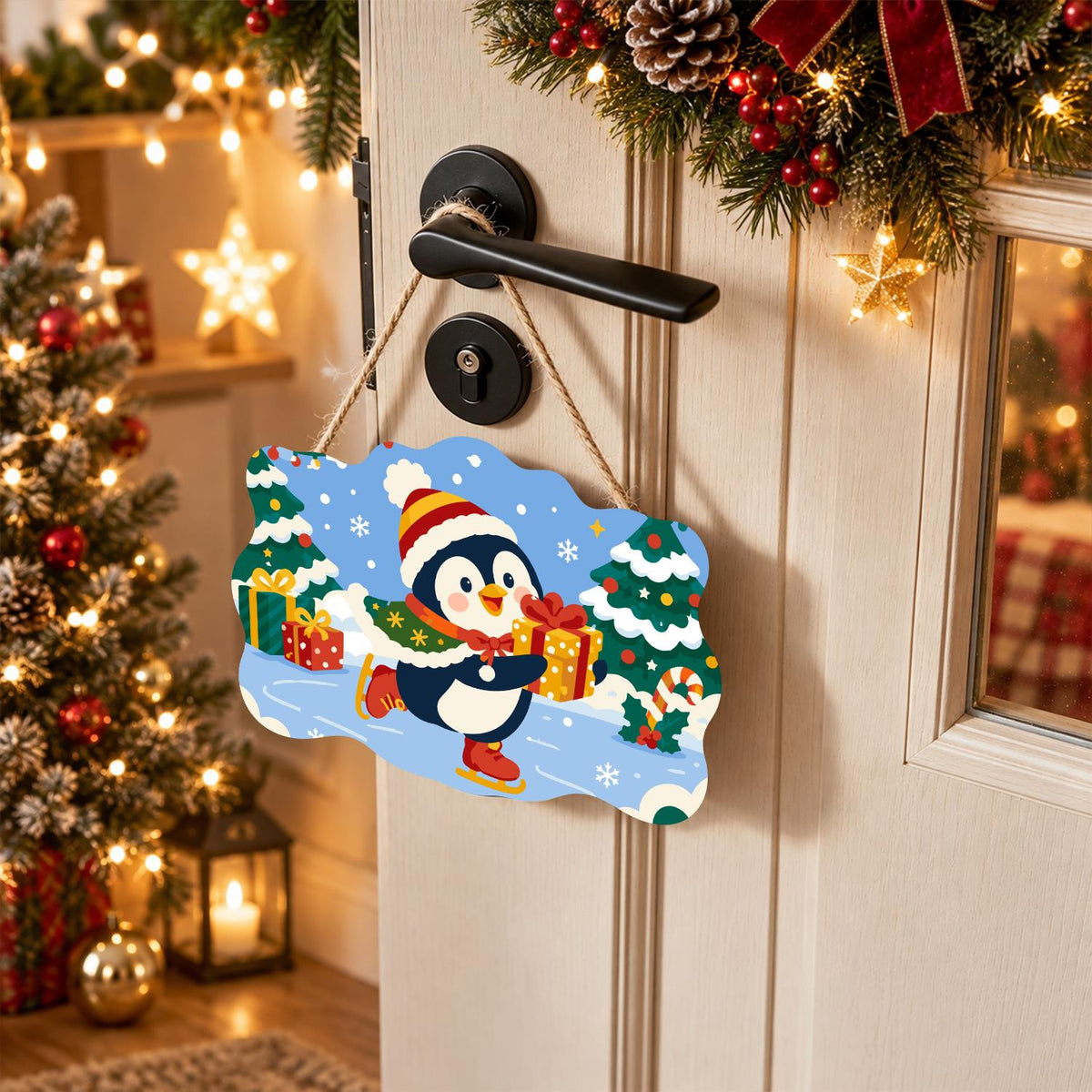 Skating Penguin with a Present paint by numbers hanging sign – image 18