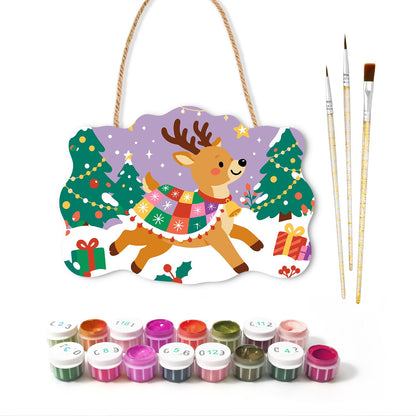 Patchwork Blanket Reindeer paint by numbers hanging sign – image 2