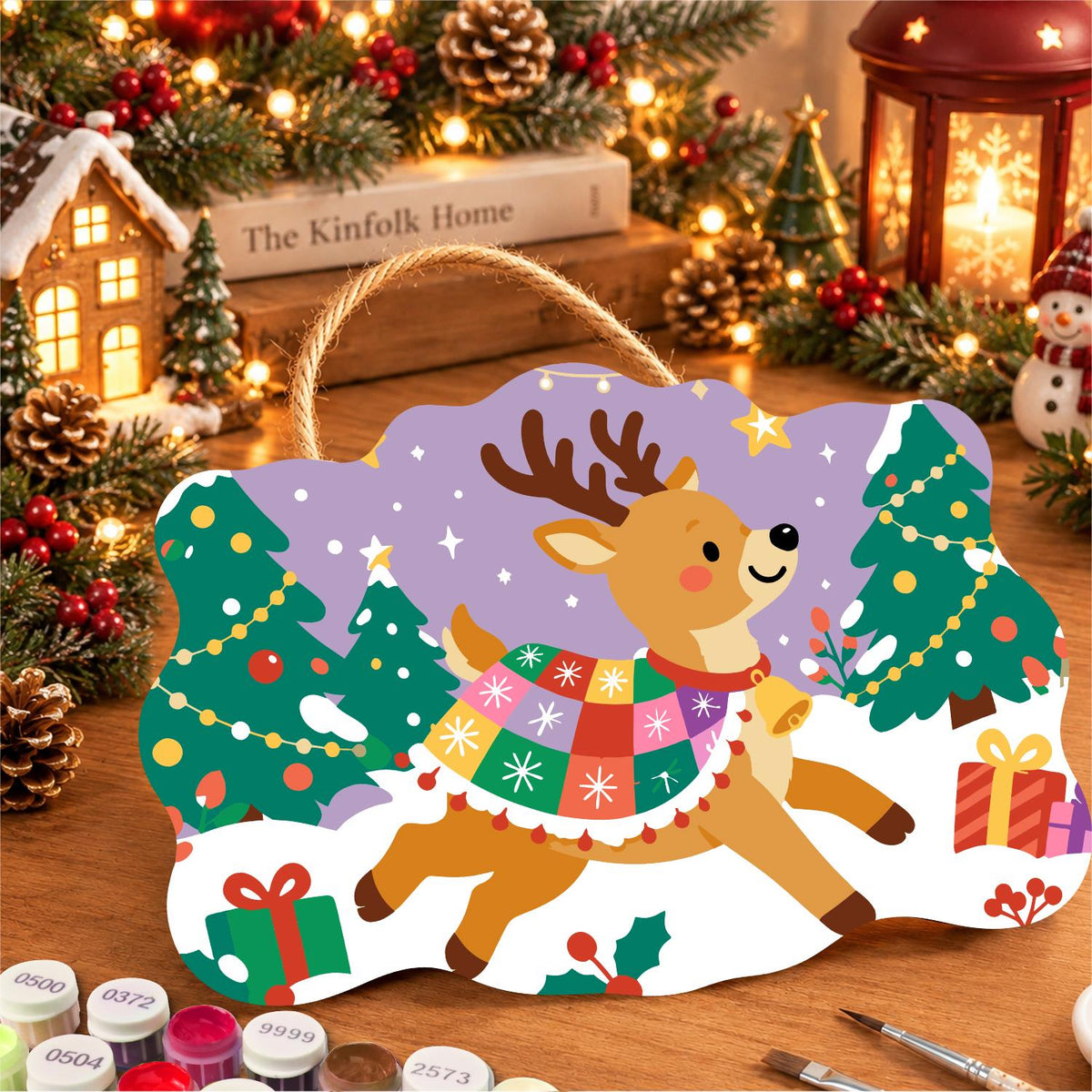 Patchwork Blanket Reindeer paint by numbers hanging sign – image 8