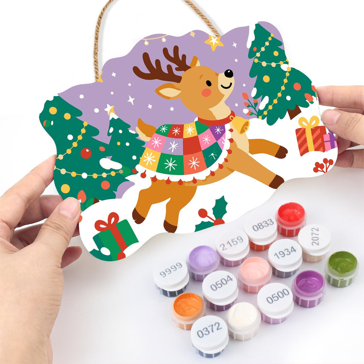 Patchwork Blanket Reindeer paint by numbers hanging sign – image 9