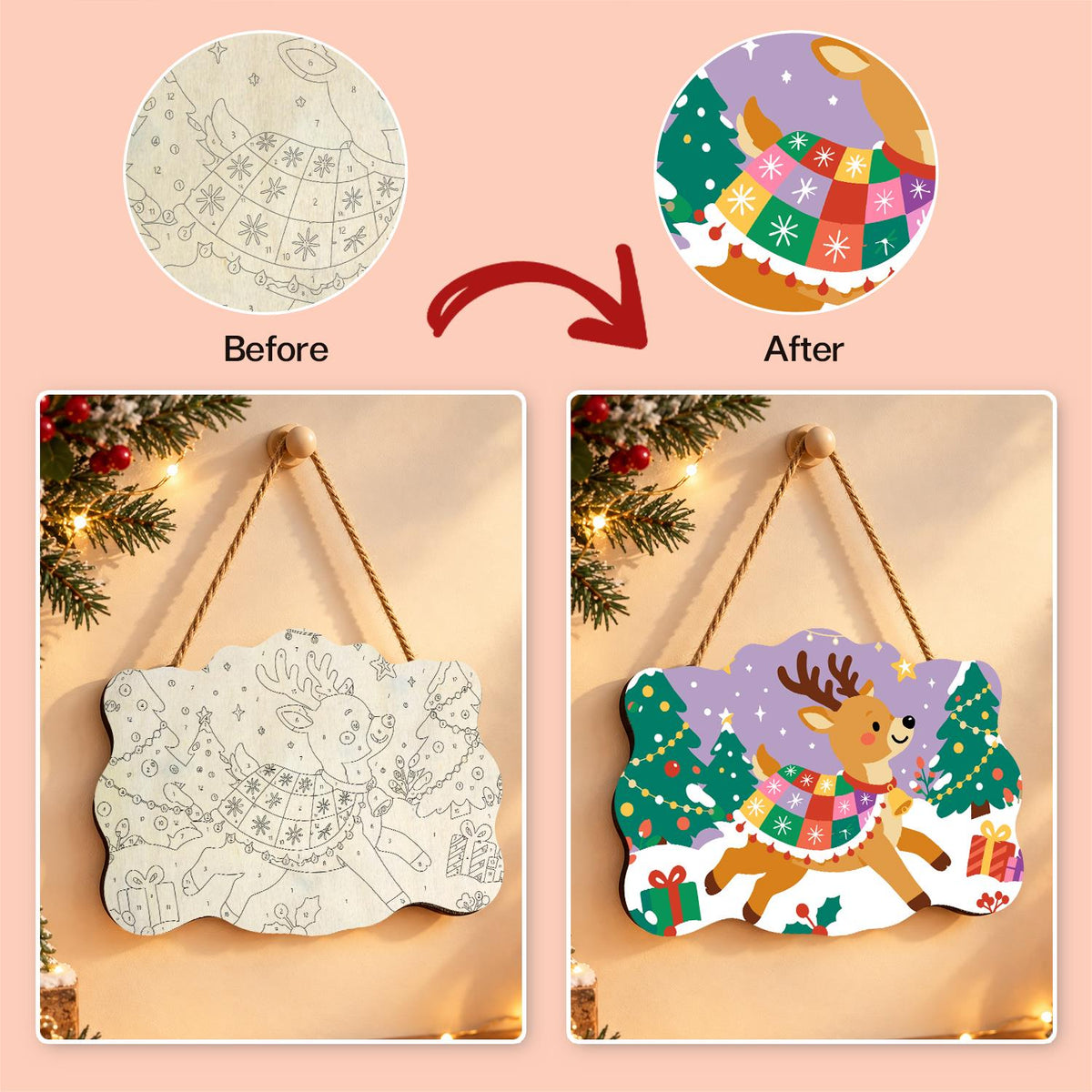 Patchwork Blanket Reindeer paint by numbers hanging sign – image 10