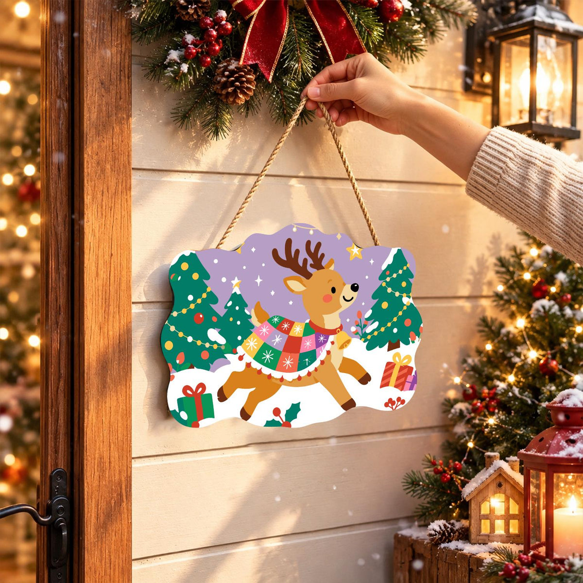 Patchwork Blanket Reindeer paint by numbers hanging sign – image 14