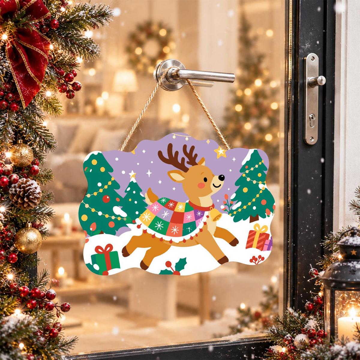 Patchwork Blanket Reindeer paint by numbers hanging sign – image 17