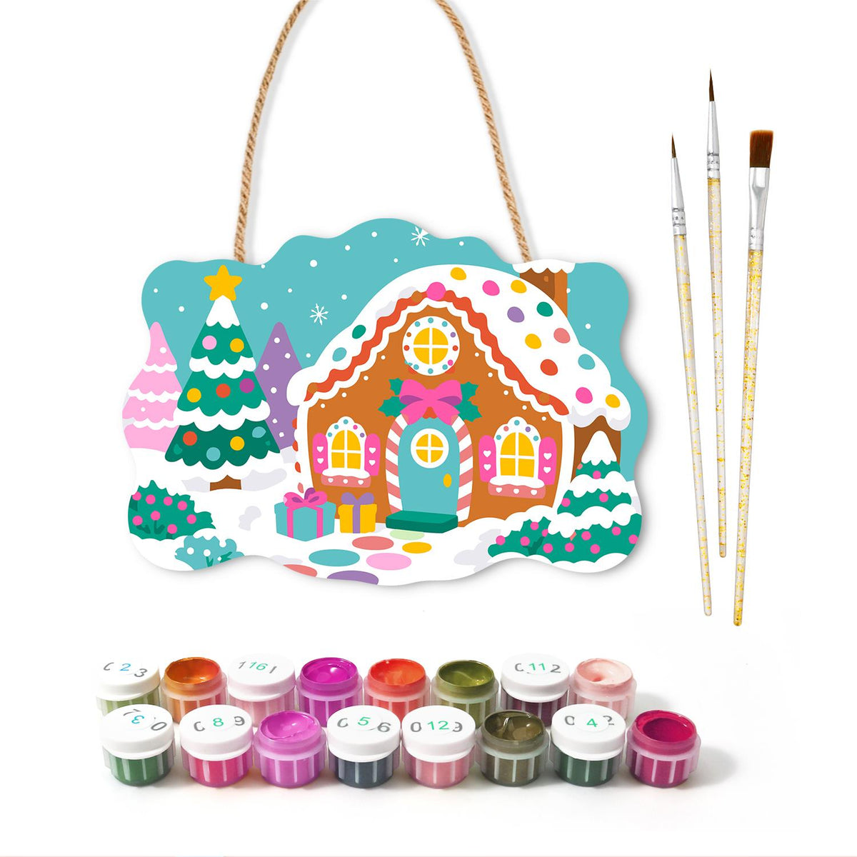 Gumdrop Gingerbread Cottage paint by numbers hanging sign – image 2