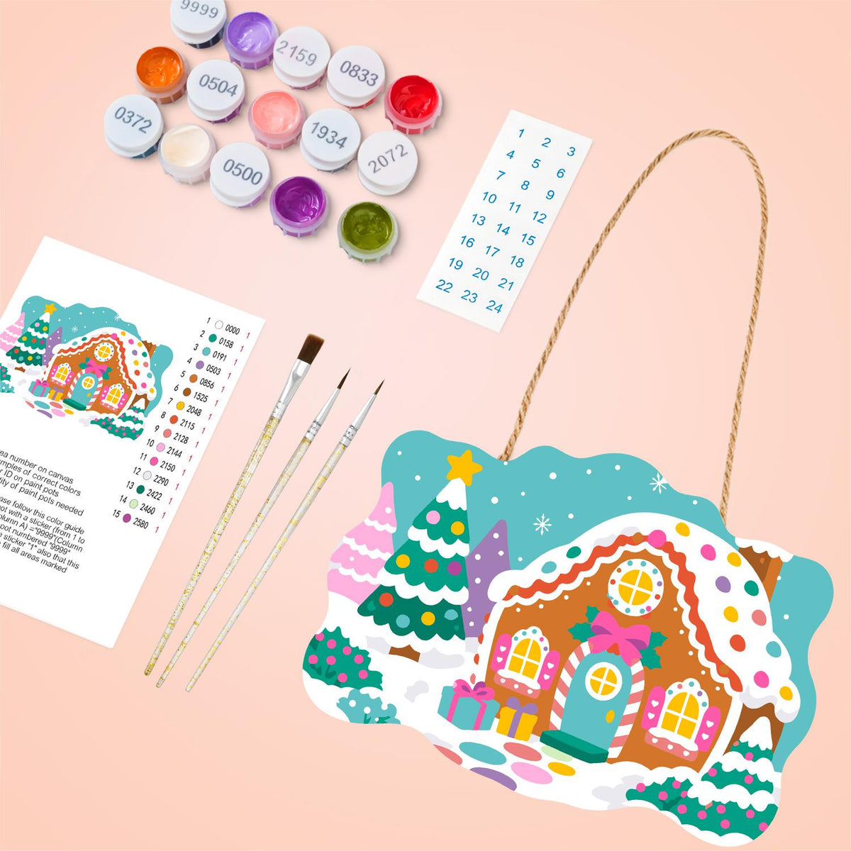 Gumdrop Gingerbread Cottage paint by numbers hanging sign – image 4