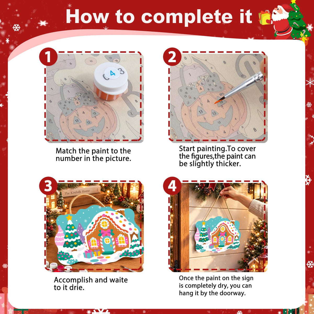 Gumdrop Gingerbread Cottage paint by numbers hanging sign – image 6