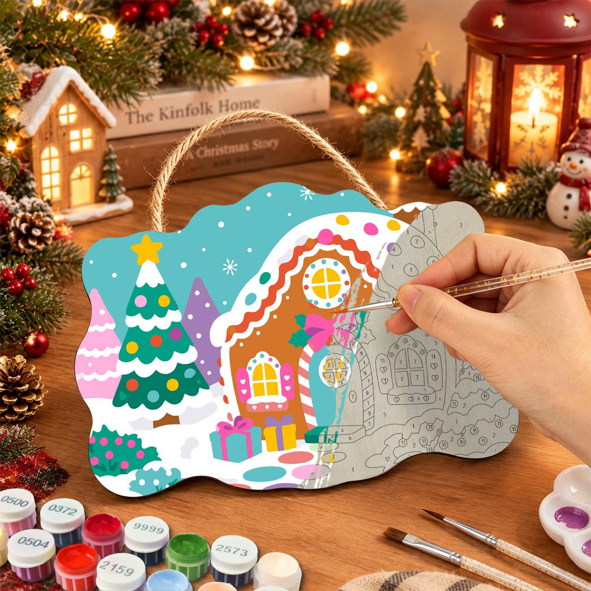 Gumdrop Gingerbread Cottage paint by numbers hanging sign – image 7