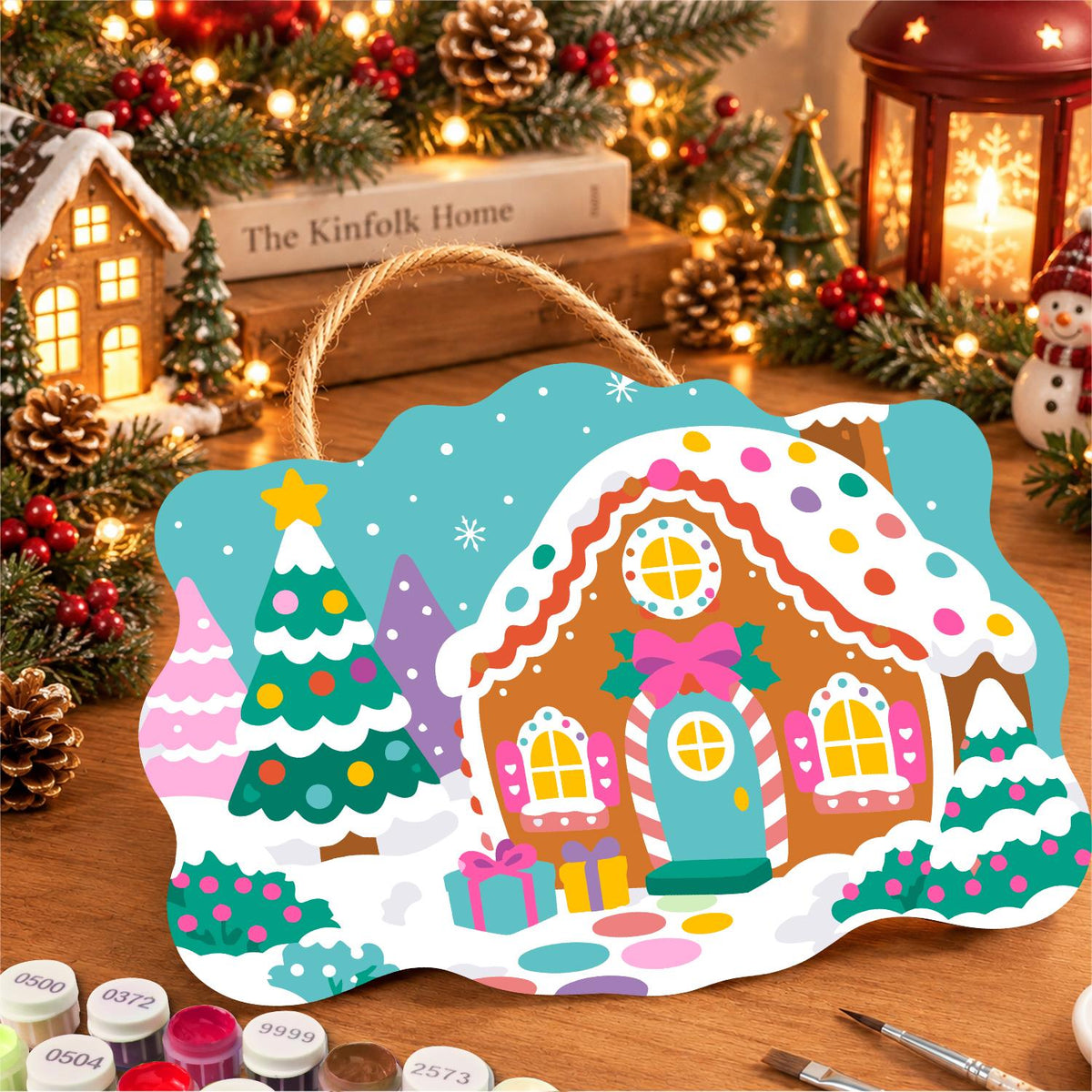 Gumdrop Gingerbread Cottage paint by numbers hanging sign – image 8