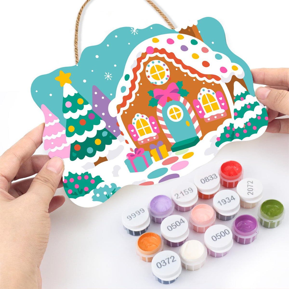 Gumdrop Gingerbread Cottage paint by numbers hanging sign – image 9