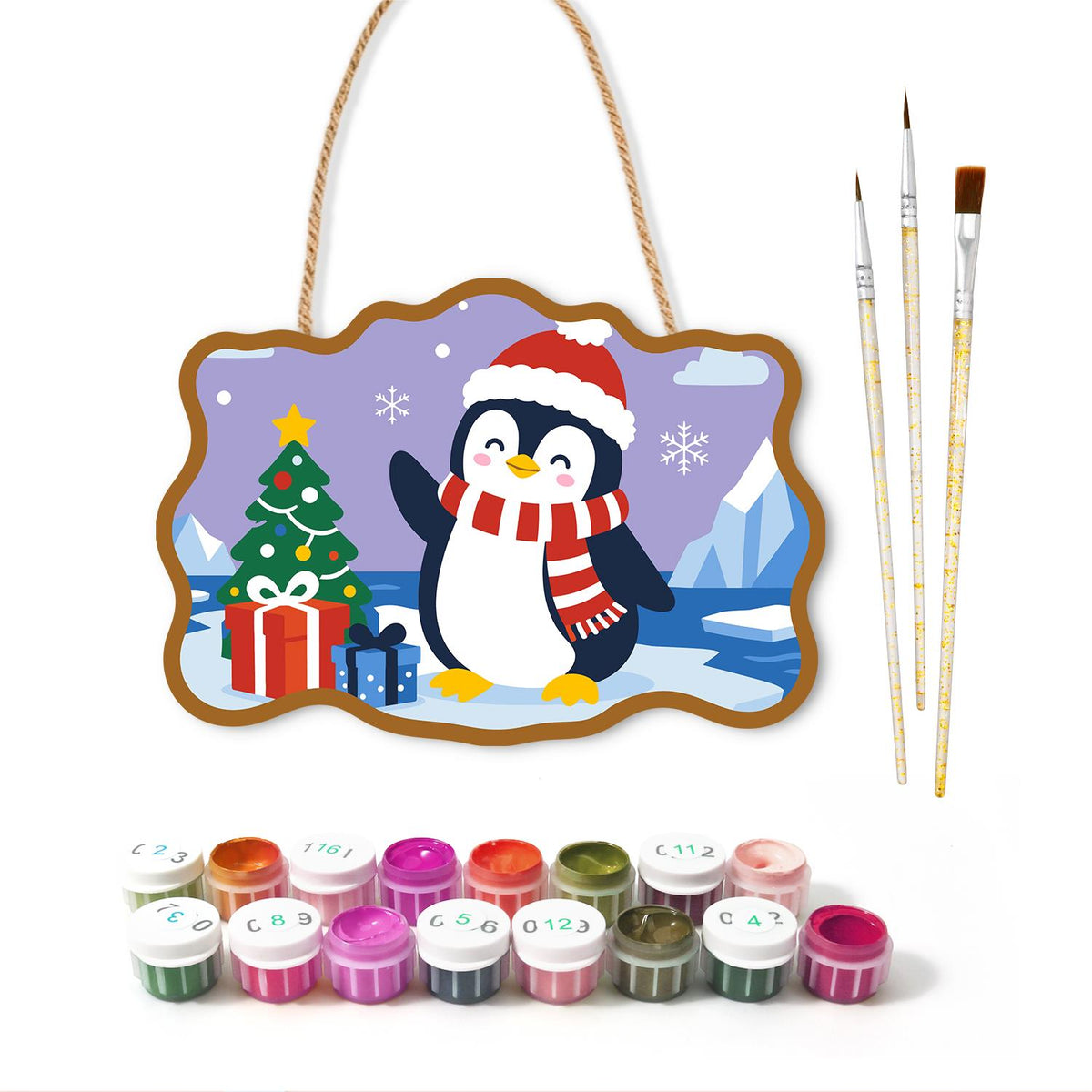 Waving Penguin by the Icebergs paint by numbers hanging sign – image 2