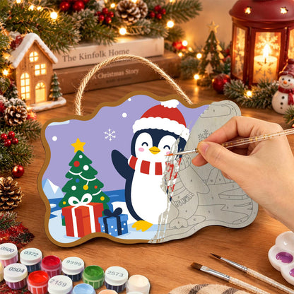 Waving Penguin by the Icebergs paint by numbers hanging sign – image 7