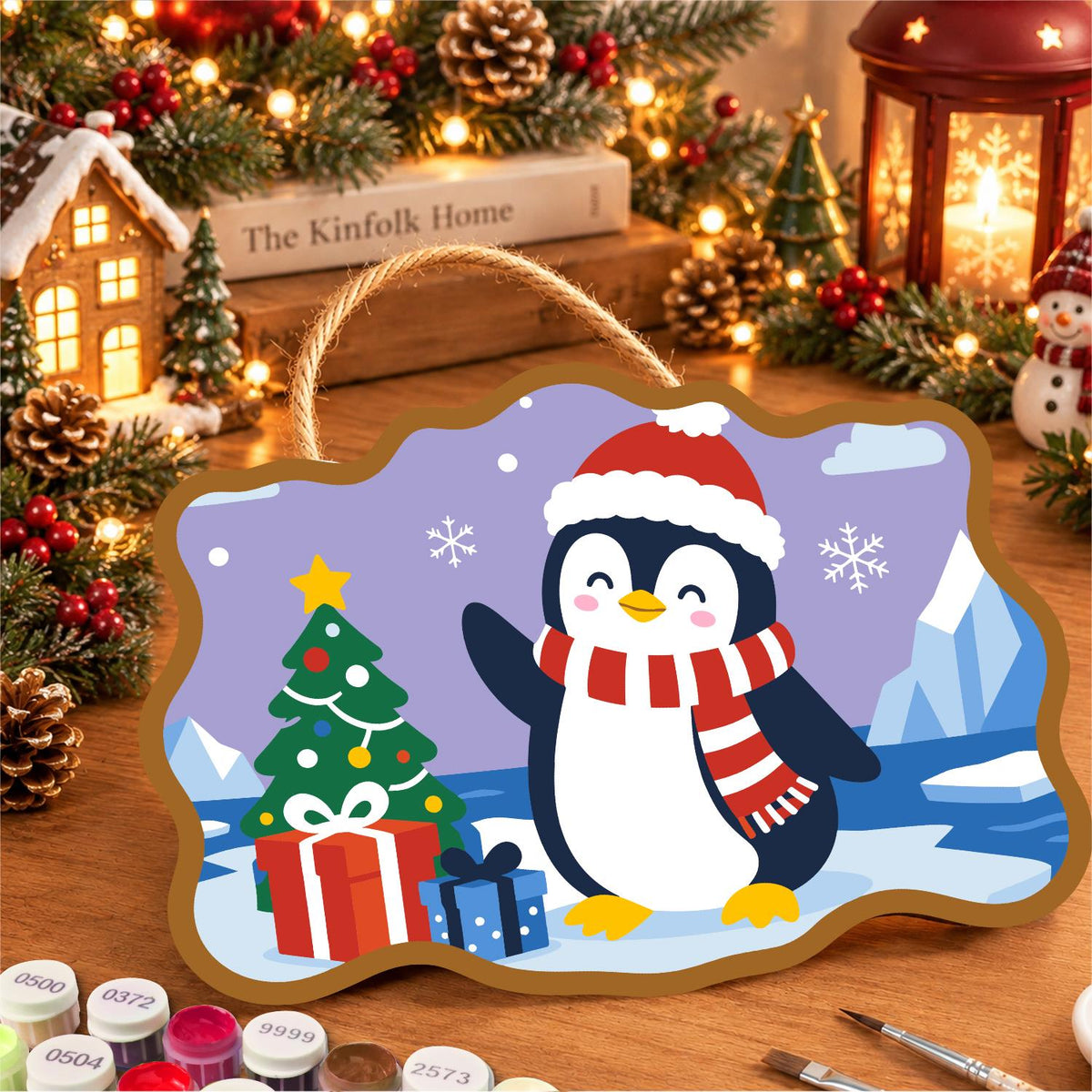 Waving Penguin by the Icebergs paint by numbers hanging sign – image 8