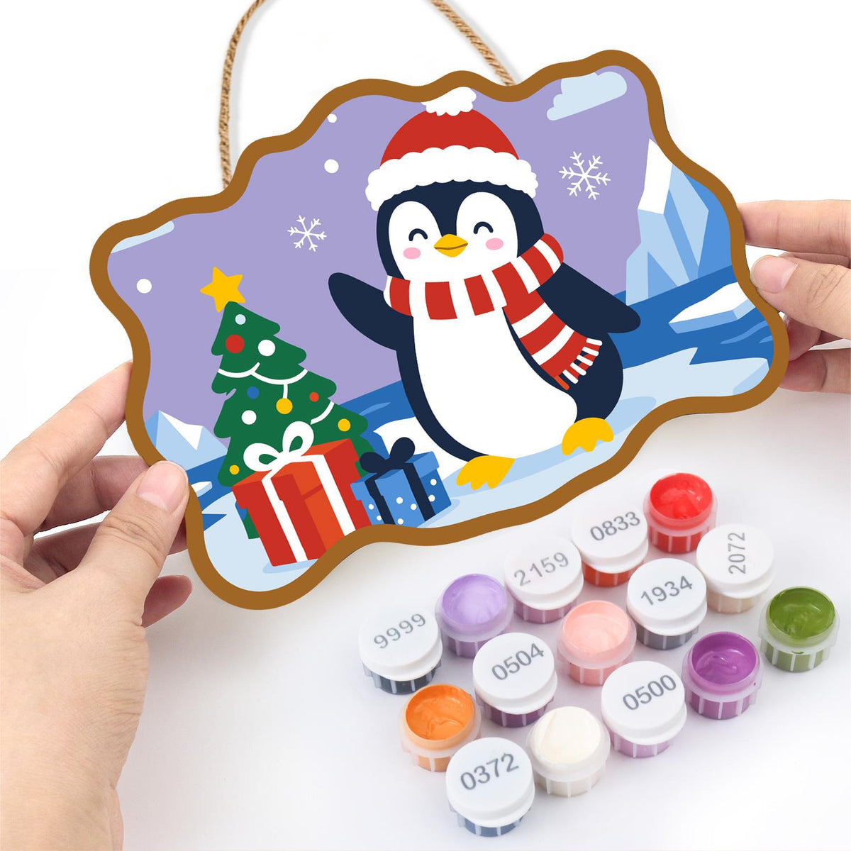 Waving Penguin by the Icebergs paint by numbers hanging sign – image 9