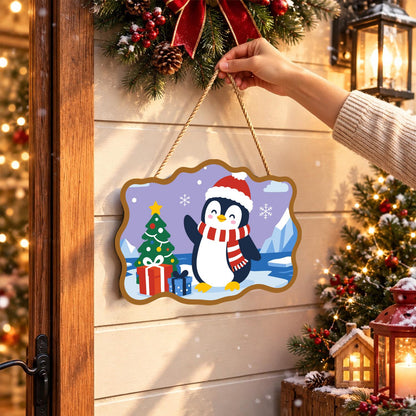 Waving Penguin by the Icebergs paint by numbers hanging sign – image 14