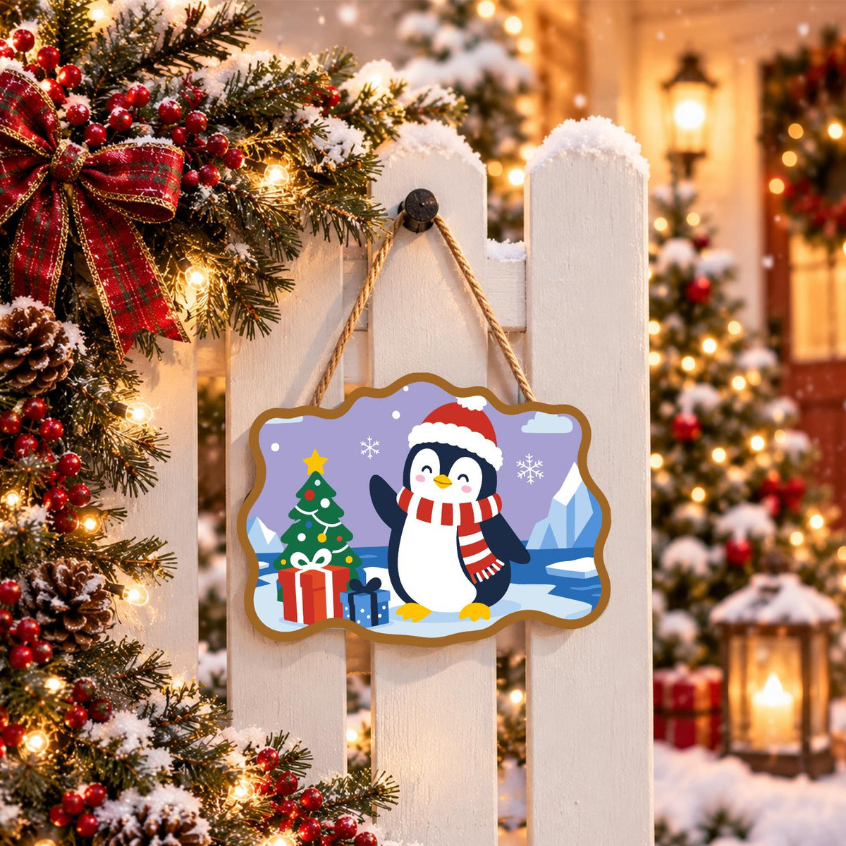 Waving Penguin by the Icebergs paint by numbers hanging sign – image 15